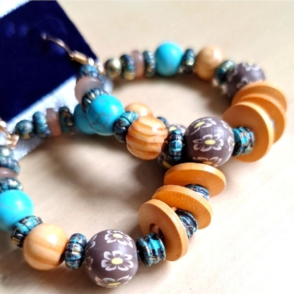 3 For $15 Boho Beaded Hoop Earrings - Picture 2 of 2